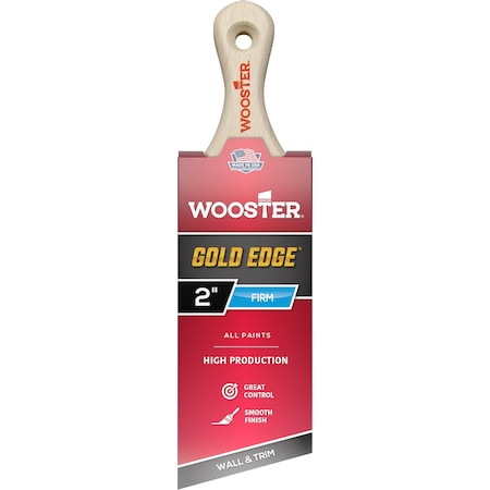 Wooster 2" Short Angle Sash Soft, Gold CT Polyester Bristle, Paint Brush, Wood Handle 5235-2